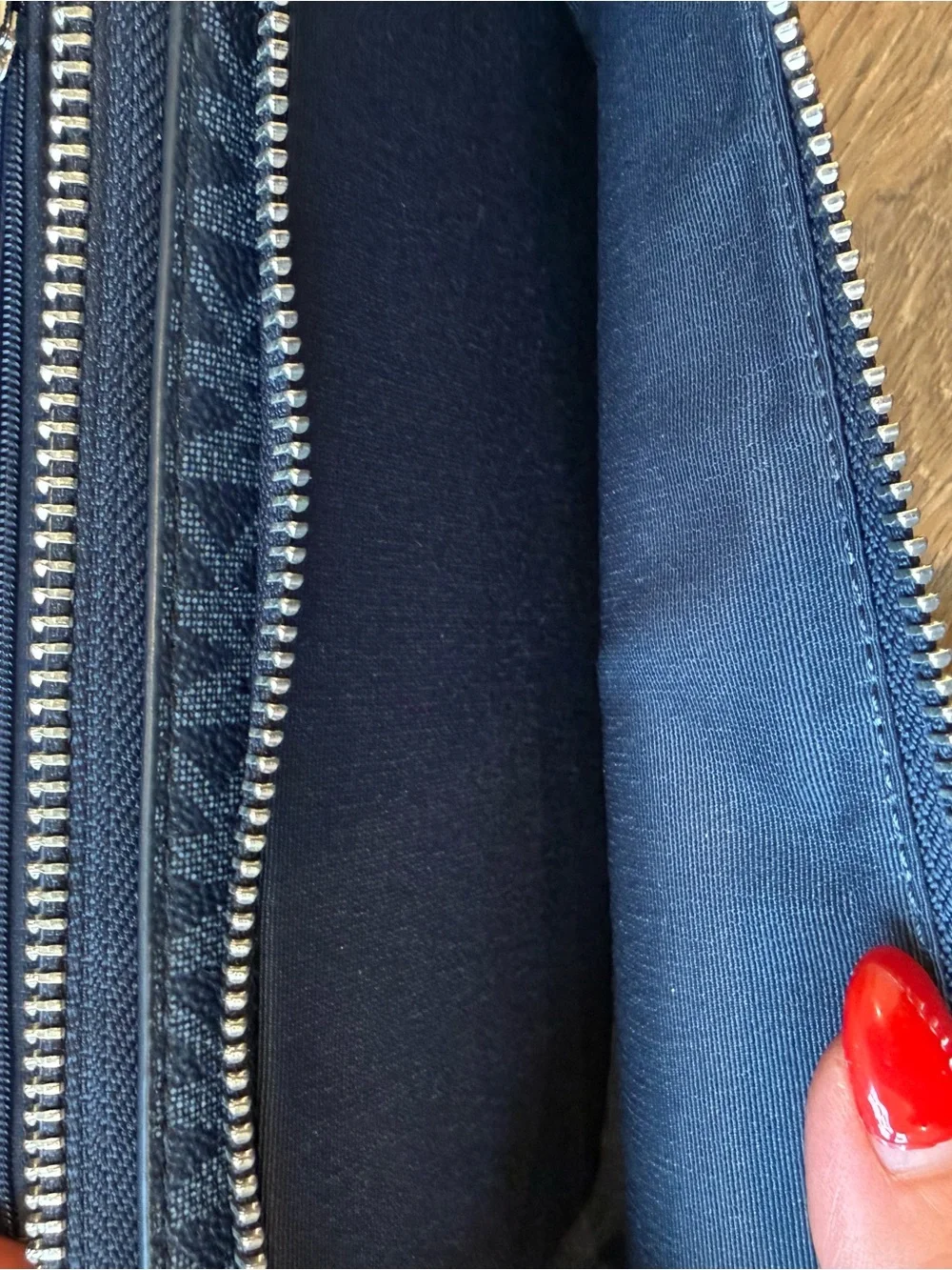 Michael Kors Blue and Dark Gray MK Signature Crossbody Wallet NWOT